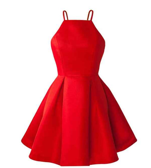 Scarlet Halter Box-Pleat Skater Dress